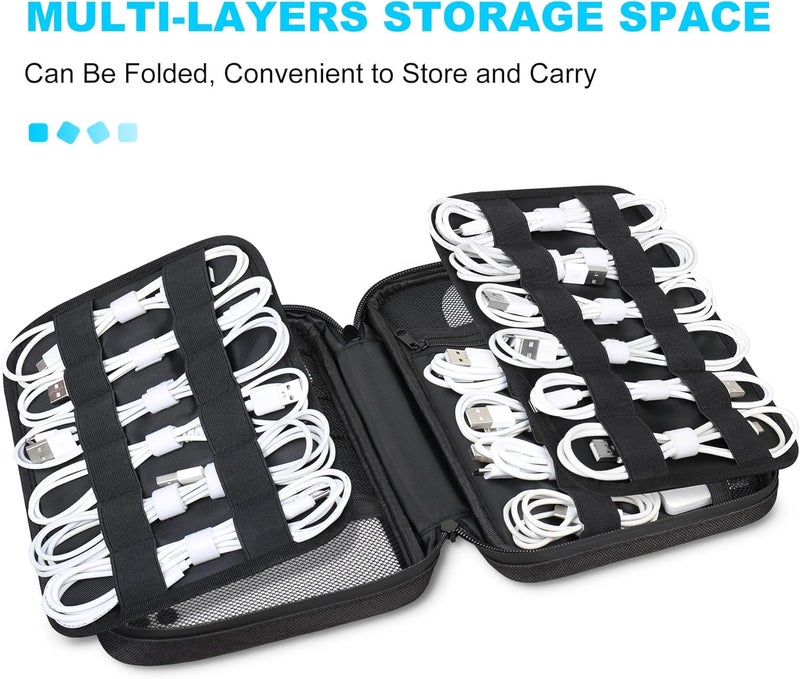 Lacdo Cord Organizer Travel, Cable Organizer Bag Case, Portable Electronics Organizer Travel Case, 6 Layer Large Capacity Charging Cords Storage organizer for Cables, SD Card, Travel Essentials, Black - Image 3